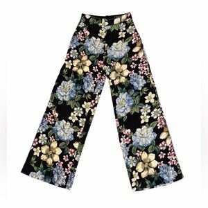 Kittenish Black Floral High Wide Leg Waisted Pants Size Medium